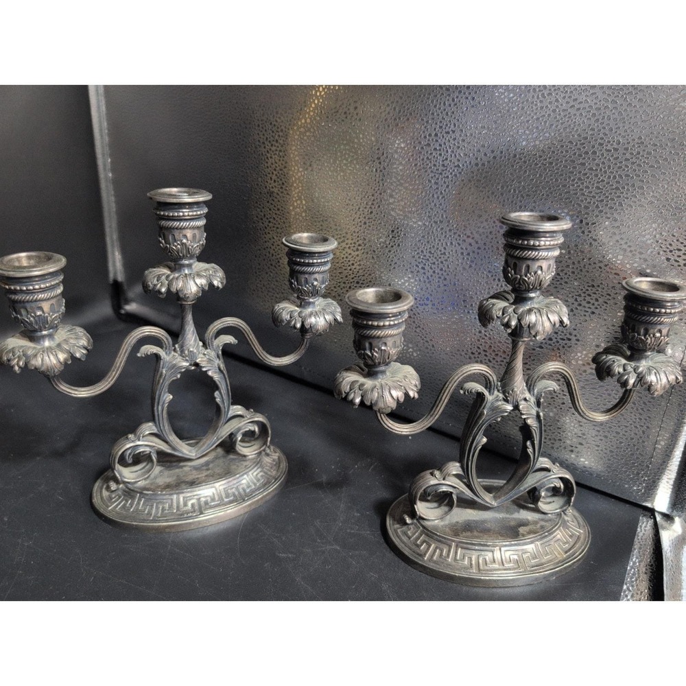 Pairpoint Baroque Rococo Silvered Bronze Trio Ornate Candleabras Candlesticks